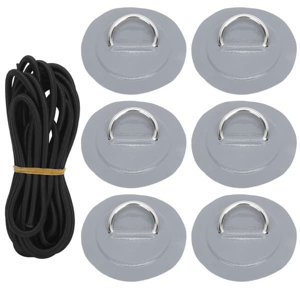 [zd]6 stk PVC D-ring lapp elastisk taustsett rustfritt stål strikk grå