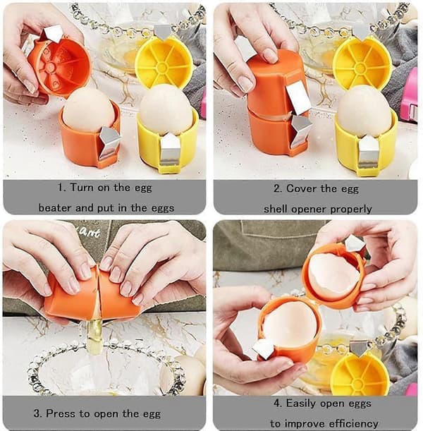 Eggeskallåpner, 5 stykker enkel eggknekker, eggåpningsverktøy (oransje, rosa, gul)