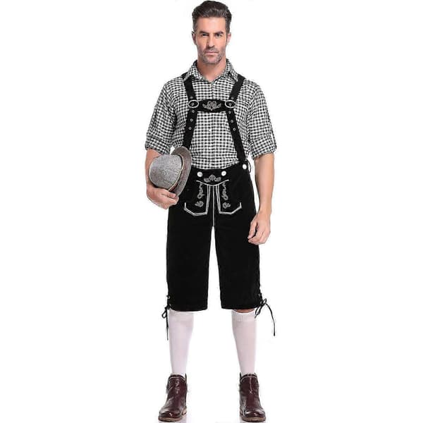 Lederhosen Oktoberfest Kostume til Mænd Bayersk Ølmand Cosplay Sort Black L