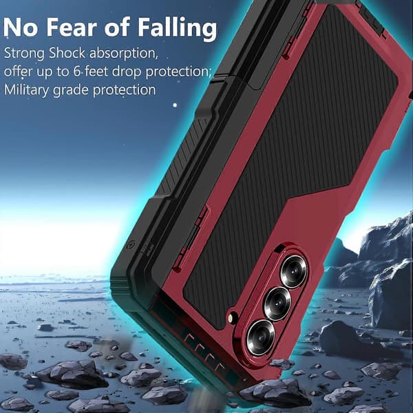 Til Galaxy Z Fold 7-etui med S Pen-holder og stativ, stødsikkert skærmbeskyttelse, fuldkropsetui til Z Fold 7 Red