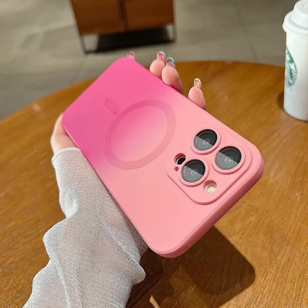iPhone 13 Pro Fodral Gradient Design TPU Silikon Stötsäkert Halkfritt med Kameralinsskydd (Persikrosa Neonrosa)