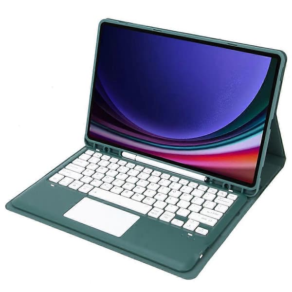 Til Samsung Galaxy Tab S10+(Plus)/ S9 FE+(Plus)/ S9+(Plus) 12.4\" X610/ X616 Bluetooth-tastatur med touchpad, penneholder, tablet-etui Dark Green