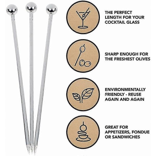 [zd]50 stk. cocktailpinner i rustfritt stål, metall martini-pinner 10,9 cm