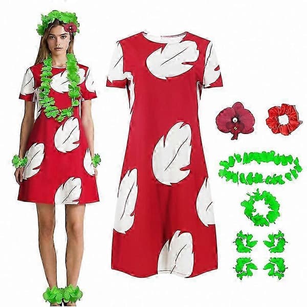 Lilo cosplay-kostyme med blomsterkranser og hårspenne til Halloween-fest S