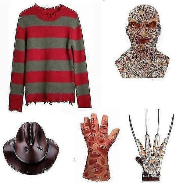 Freddy Krueger -lateksimaski ja -käsinesetti Halloween-asusteeksi set L