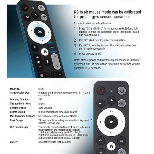 UR02 Bluetooth röstfjärrkontroll ersättning för AM8 PRO