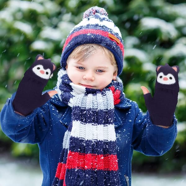 Fingerløse Handsker Børn 5-10 År Konvertible Vanter Strikket Klap Handsker