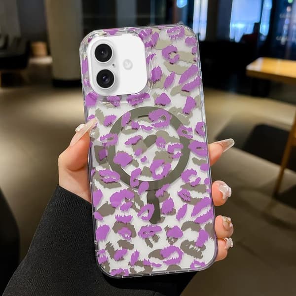 iPhone 17 Cover med Leopard MagSafe og Dobbeltsidet Laminering IMD Purpur