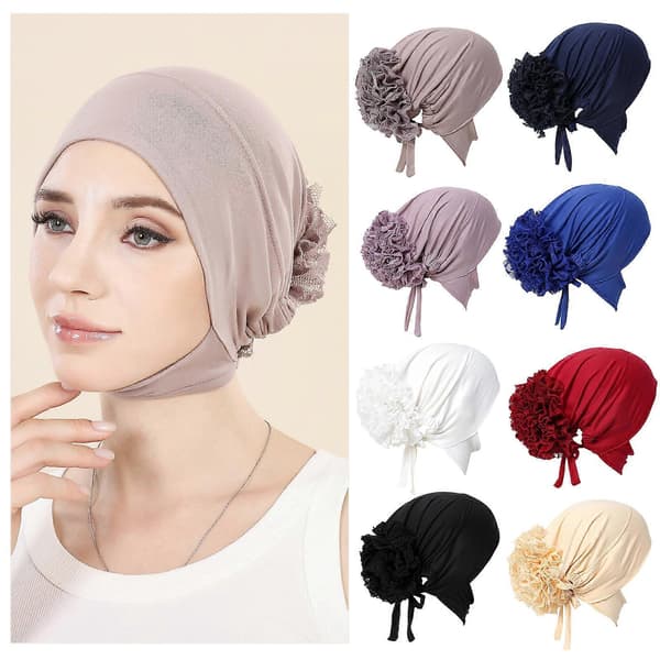 Muslimer Blomst Hijab Stilig Lue Turban Hodeplagg for Kvinner Elastisk Hårskjerf Multifunksjonelt Hodeplagg Hvit[zd] White