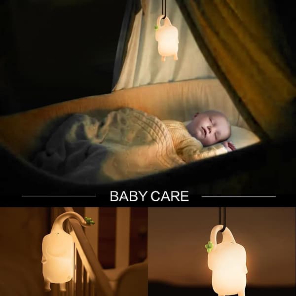 Nattlampe, Elefant Nattlampe, Barnerom, Matsikker Silikon, Dimbar, USB-Lading, Søt Elefant