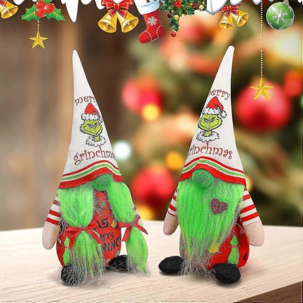 2 stk. jule-Grinch-nissedekorationer, søde håndlavede jule-Grinch-nisserpynt