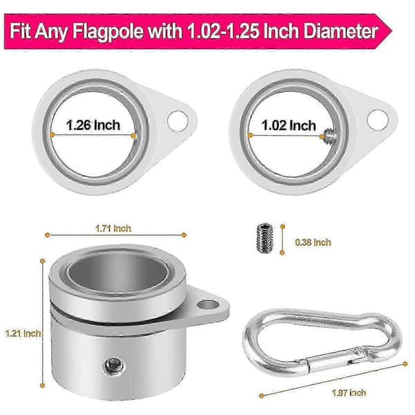 360 svingbare anti-vikle flaggstangklemmer for 2-delte flaggmonteringsringer silver