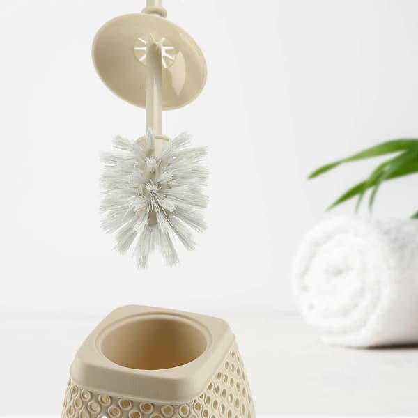 Toalettborste i plast med hållare, beige