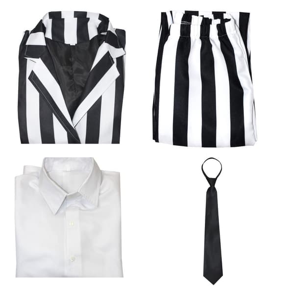 4-delad Beetlejuice-kostym för män, svartvit randig kostym black black S