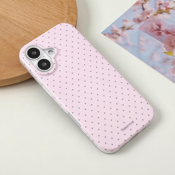 iPhone 17-skal, IMD mjukt material, sött och stilrent prickigt mönster, vacker design, rosa pink