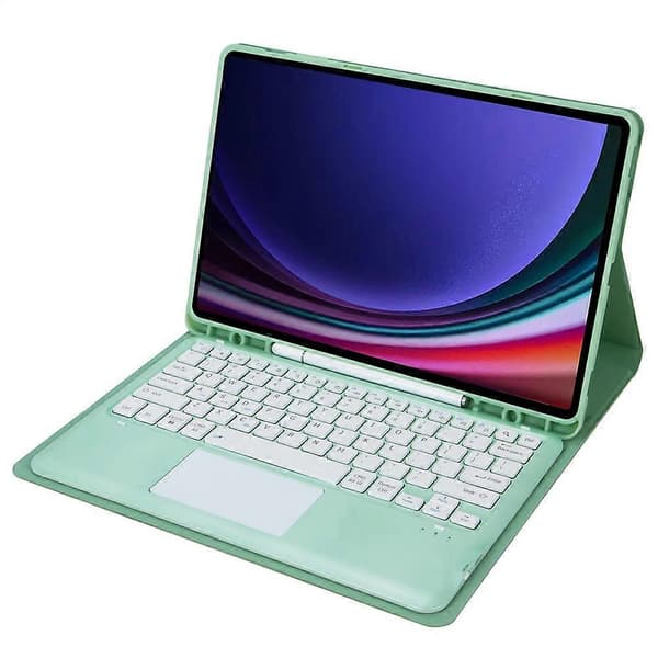 För Samsung Galaxy Tab S10+(Plus)/ S9 FE+(Plus)/ S9+(Plus) 12.4" X610/ X616 Bluetooth-tangentbord med pekplatta, pennfack, surfplattafodral Light Green
