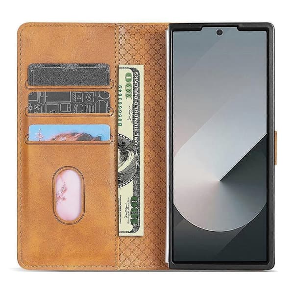 Kompatibel med Samsung Galaxy Z Fold7 5G Ställfodral PU Läder Plånboksfodral S Brown