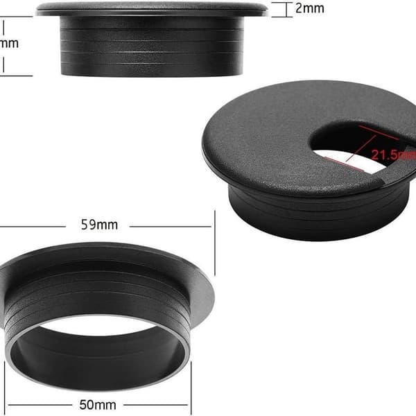 [zd]50mm Kabelgennemføring Sort Skrivebordsøje Ledningstråd Plastikøje Ledning Computer Tis