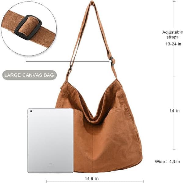 Damväska i canvas, stor storlek, axel-/crossbodyväska, brun A2
