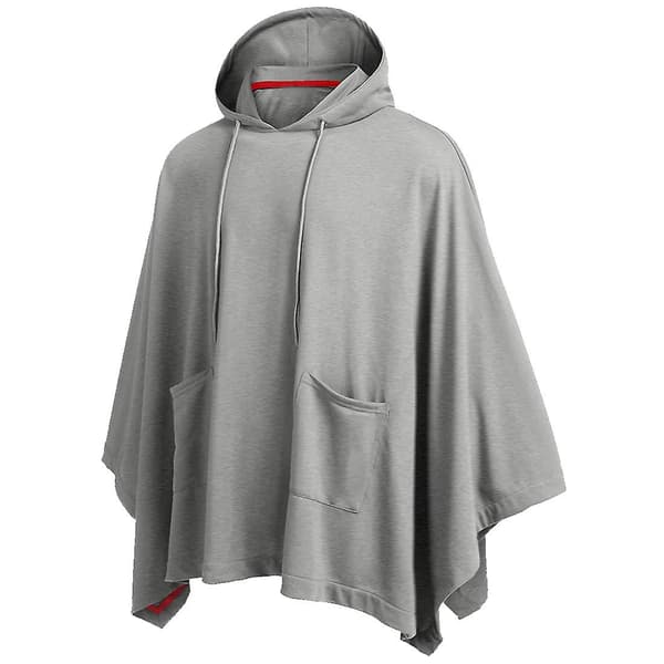 Unisex Casual Hetteponcho Cape Kappe Motejakke Hettegenser Pullover Med Lomme Lysegrå Light Grey M