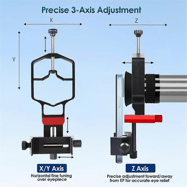 [zd]Universal telefonkikkert Digiscope Adapter Metal Teleskopmontering 3-akset Smartphoneholder til Spotting Black-Red