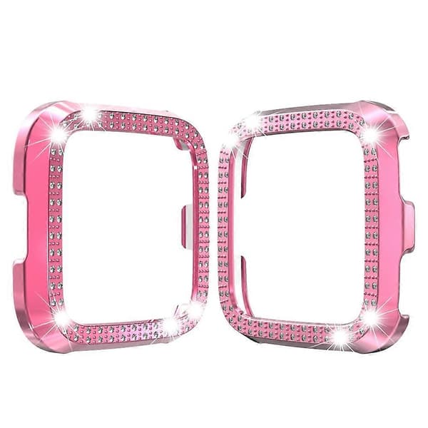 Til Fitbit versa / versa lite PC Dobbelt-række Diamant-indlagt Beskyttelsesskal (Sort) Pink