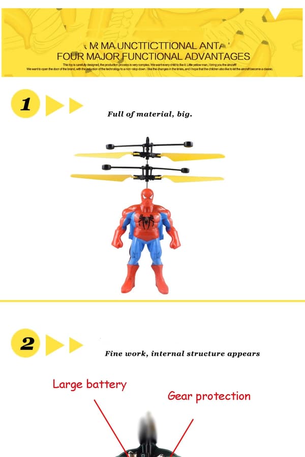 Spider-Man animerad karaktär sensor flygplan suspension flygande Spider-Man Iron Man Hulk fjärrkontroll flygplan leksak barn födelsedagspresent
