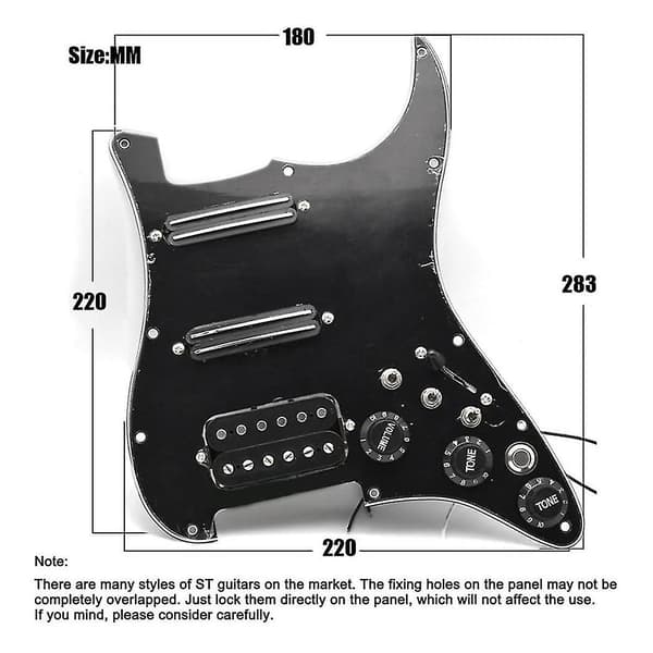 Elektrisk gitar-plekterbrett med pickup, ferdigkoblet Singlecut-kabling for Strat-gitar