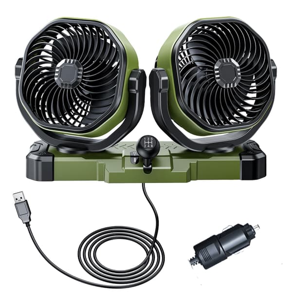 12V USB Dobbelt Hoved Bilventilator - Instrumentbræt Cigarettænder Luftkøler til Lastbil Autocamper SUV[zd] 12V