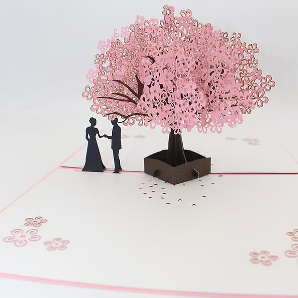 3D Pop Up-kort til kirsebærblomstelskere og koner til jubilæum[zd]