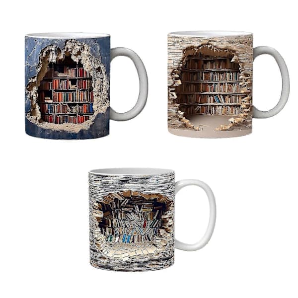 3D Bokhyllkrus - Kule bursdags- og julegaver til ham og henne - Keramisk kaffekrus