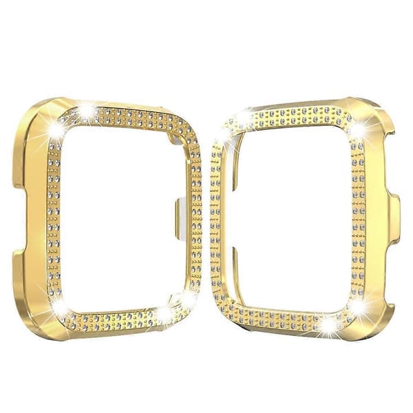 För Fitbit versa / versa lite PC Dubbelradig Diamantbesatt Skyddsskal (Svart) Gold