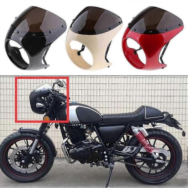 Motorcykel forlygte kåbe Universal Retro Cafe Racer 28 cm bred sort plast vindskærm