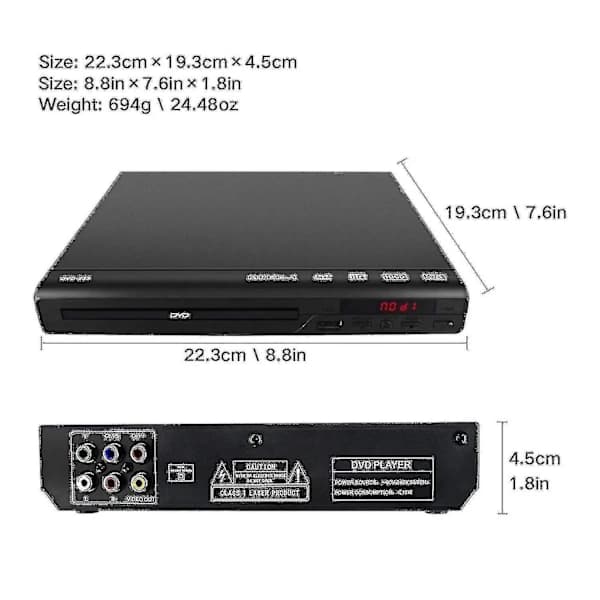 DVD-soitin televisioon, kaikkien alueiden vapaa DVD-CD-levysoitin AV-ulostulo sisäänrakennettu / NTSC, USB-tulo, kaukosäädin