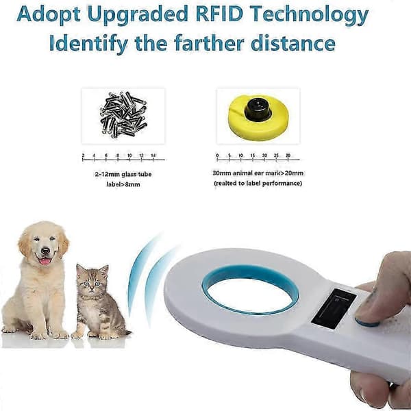 Kæledyrsscanner, RFID EMID Bærbar Kæledyr Chip Scanner Genopladelig Datalagring Dyremærke Scanner