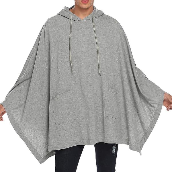 Unisex Casual Hetteponcho Cape Kappe Motejakke Hettegenser Pullover Med Lomme Lysegrå Light Grey XL