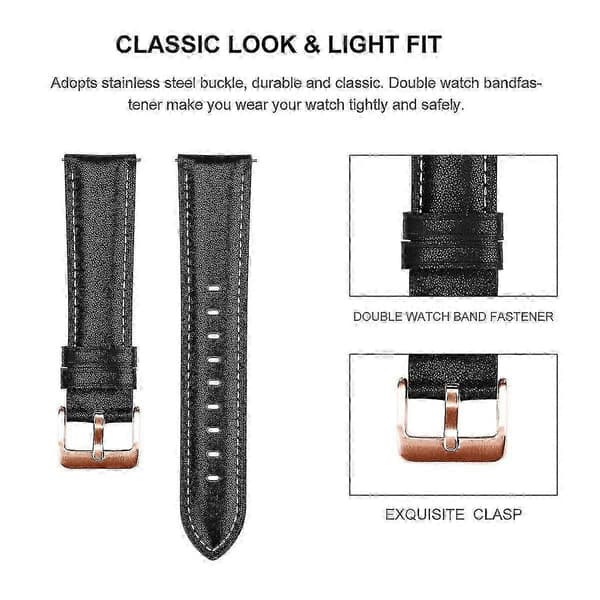 Ekte kuskinnrem til Garmin Venu Sq 2 20mm Rosegullspenne Black