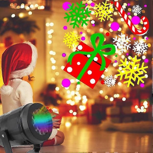Julelysprojektor med 16 mønsterbilder LED-projeksjonslampe for julebord projektorlamper festdekorasjon
