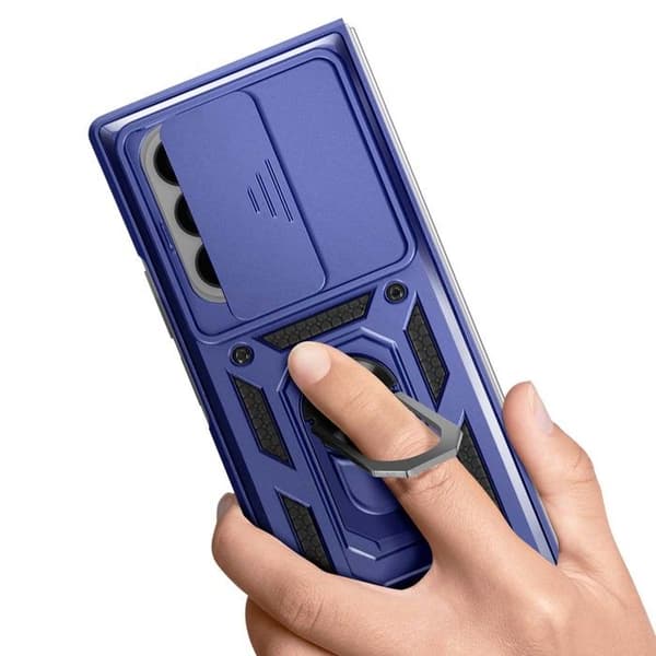 Ringdeksel - AVIZAR - Samsung Galaxy Z Fold 7 - Forsterket Støtsikker - Skyvbare Kameradeksler - Midnattsblå Blå