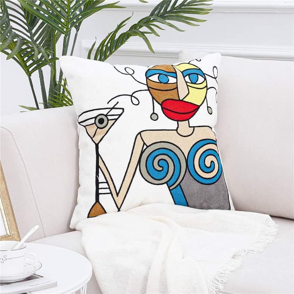 Set med 4 Picasso putetrekk 45x45cm brodert bomullslin A