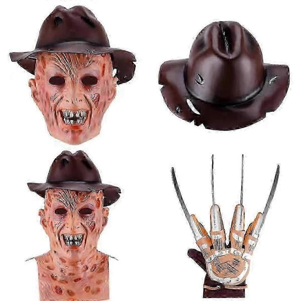 Freddy Krueger -lateksimaski ja -käsinesetti Halloween-asusteeksi Hat