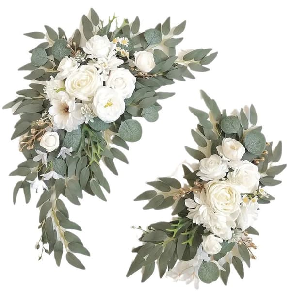 [zd]Kunstig blomsterbue til bryllup (et sæt) Velegnet til bryllupsdekoration, ceremoni og receptionsbaggrund (hvid)