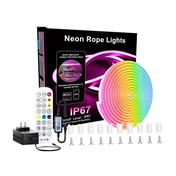 [zd]15m RGBIC LED Neon Flex - EU-plugg, Fleksibel Silikon, Vanntett IP67, Bluetooth Fjernkontroll