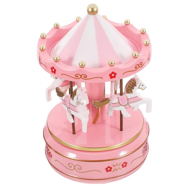 Rosa miniatyrkarusell mekanisk rörelse speldosa skrivbordsprydnad 1-pack[zd]