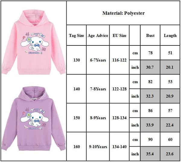 Barn Jenter Cinnamoroll Trykt Sweatshirt Hettegenser Genser Langermet Topp Rosa Pink 130cm