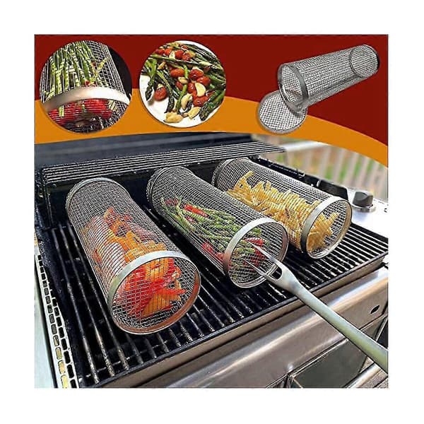 [zd]stk. Rullende Grillkurve - Bedste Grillkurv Nogensinde, Rund Grillnet i Rustfrit Stål