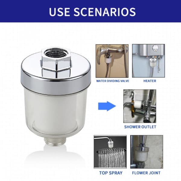Brusevandsfilter, brusefilter med 3 udskiftelige filterpatroner