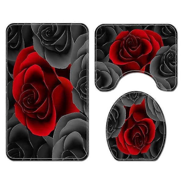 Blomstertrykkserie Rose Toalett Gulvmatte Fire-delt Polyester Dusjforheng[zd]