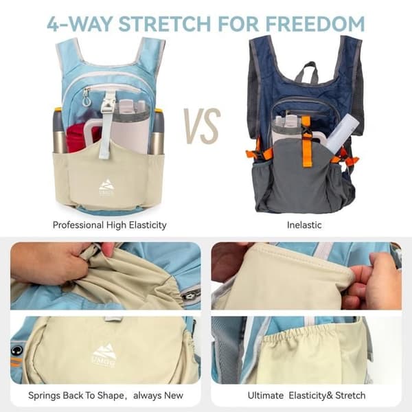 Lille 15L vandrerygsæk, let og foldbar, ideel til camping og rejser, unisex (sort)