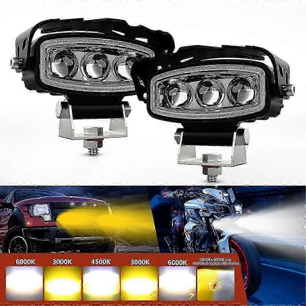 Motorcykel LED Spotlight Helljus/Halvljus Dimljus Extraljus Körljus Gul+Vitt Ljus Black